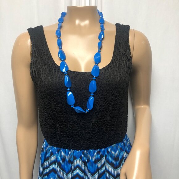 Lily Rose Maxi Dress Womens Size Small Black Lace Top Blue Chevron Sleeveless - Picture 2 of 9